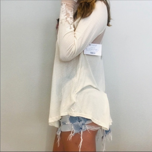 Free People white mesh lace long long sleeve top - Picture 5 of 7